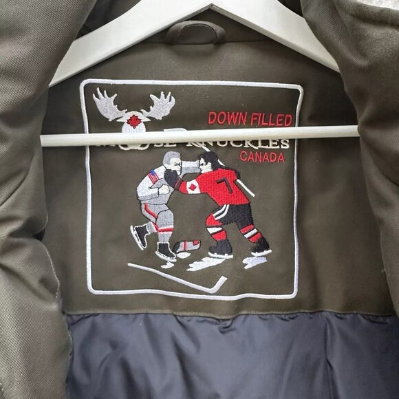 Moose Knuckles Men's Army Green W/Ivory Saint-Ulric Down Parka, Size Large - Picture 2 of 15